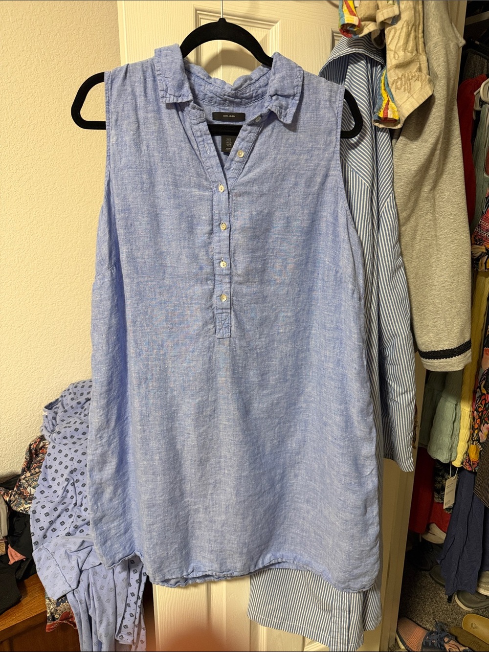 Sleeveless Light Blue Linen Dress